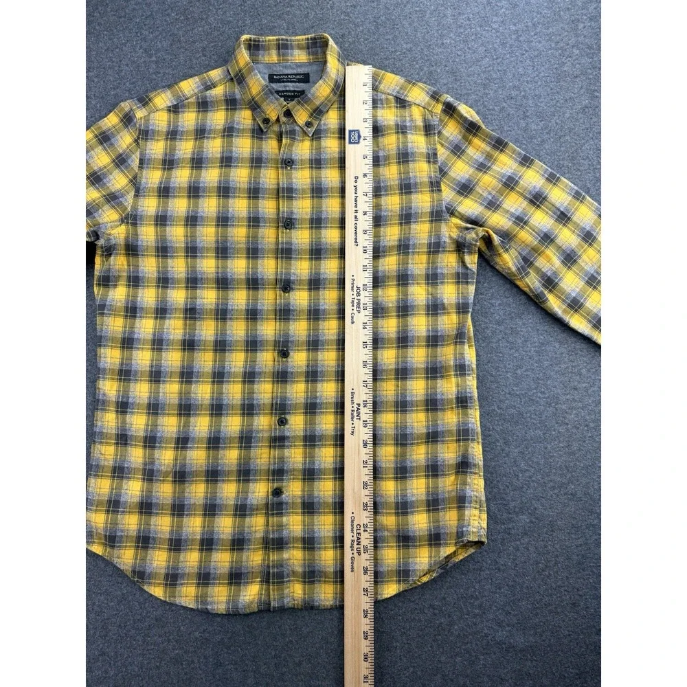 Banana Republic Mens Luxe Flannel Shirt‎ Camden Fit Sz Small Yellow Black Plaid